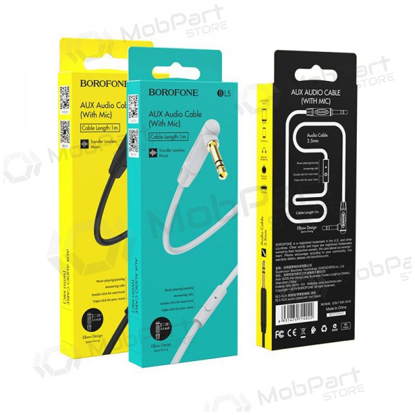 Audio adapter 3,5mm į 3,5mm Borofone BL5 AUX (grijs)