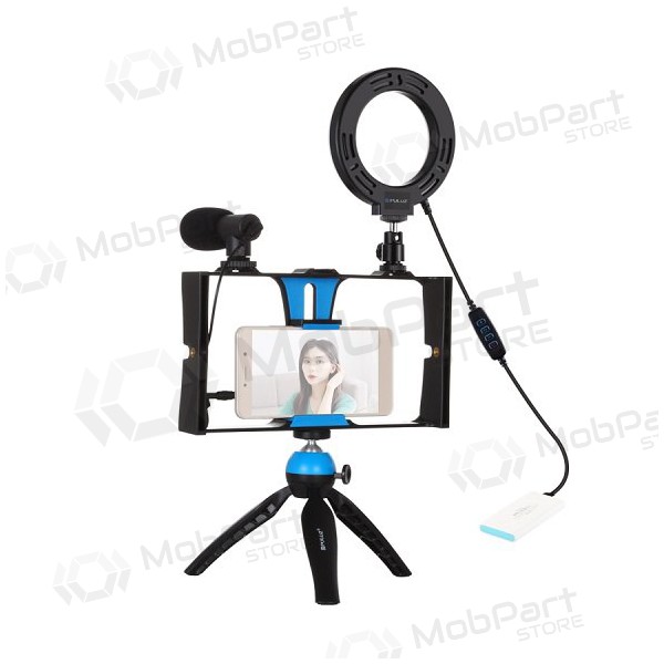 Blogerio rinkinys su LED žiedine lamp, stovu, telefono laikikliu en mikrofonu