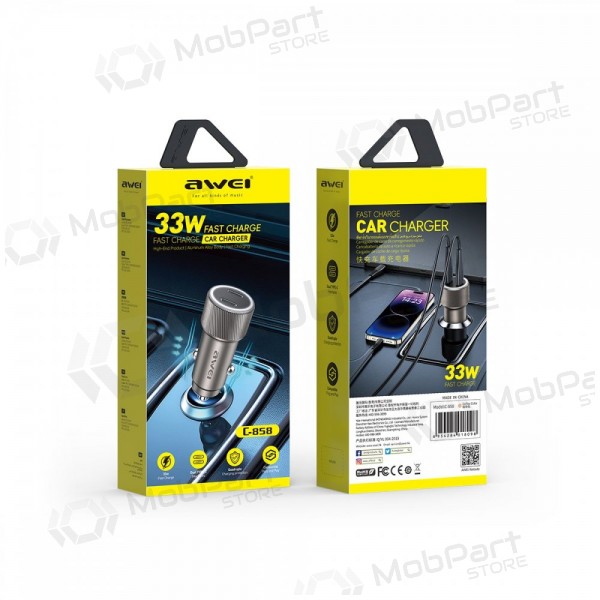 Autolader Awei C-858 33W 2xUSB-C zwart