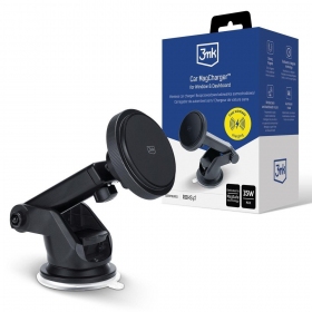 Auto telefoonhouder met draadloos opladen 3MK Car MagCharger 15 W op het dashboard.