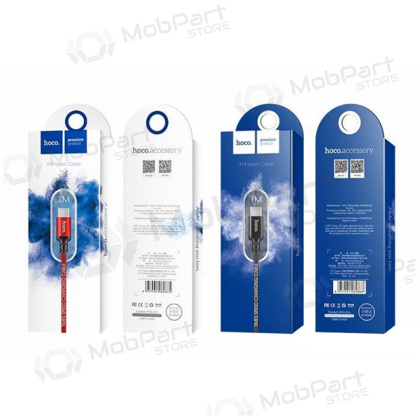 USB kabel Hoco X14 Lightning (rood / zwart) 1.0m