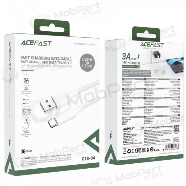 USB kabel Acefast C18-04 USB-A to USB-C 1.2m wit
