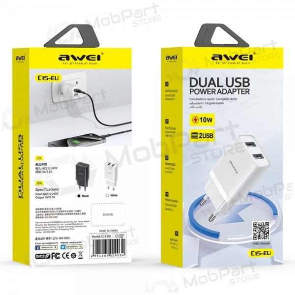 Lader Awei C15T-EU 2xUSB-A 10W + USB to USB-C cable wit