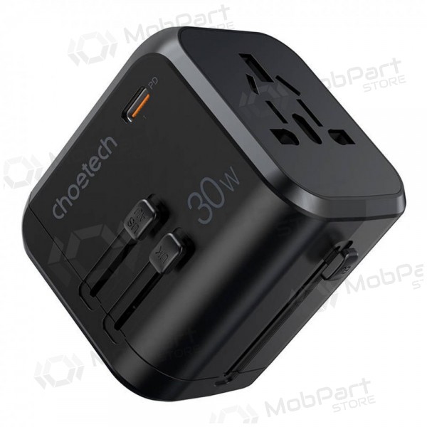 Universeel kelioninis lader Choetech PD5008 30W USB-C/3xUSB-A zwart