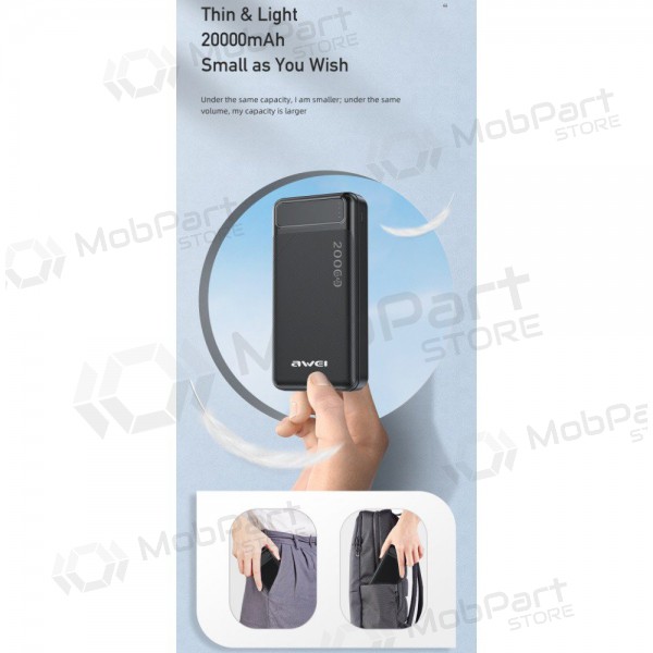 Externe batterij Power Bank Awei P6K 5V/2.1A 20000mAh zwart