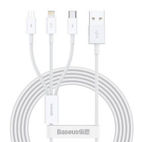 Kabel Baseus Superior USB - microUSB+Lightning+Type-C 3.5A 1.5m (wit) CAMLTYS-02