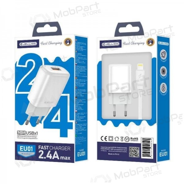 Lader buitinis Jellico EU01 2.4A USB + Lightning wit
