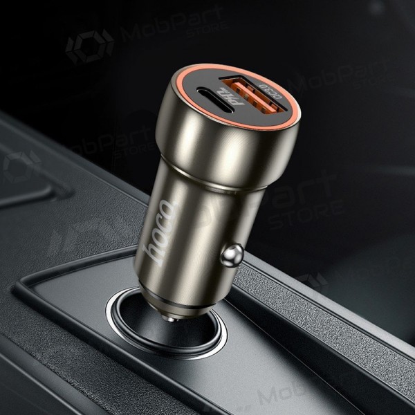 Lader automobilinis Hoco Z46A USB-A/Type-C PD20W+QC3.0 grijs