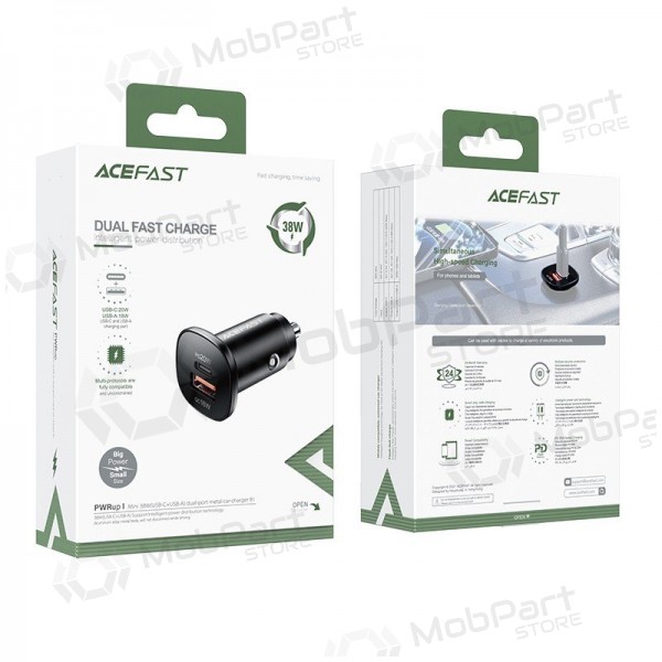 Lader automobilinis Acefast B1 Mini 38W USB-C+USB-A zwart