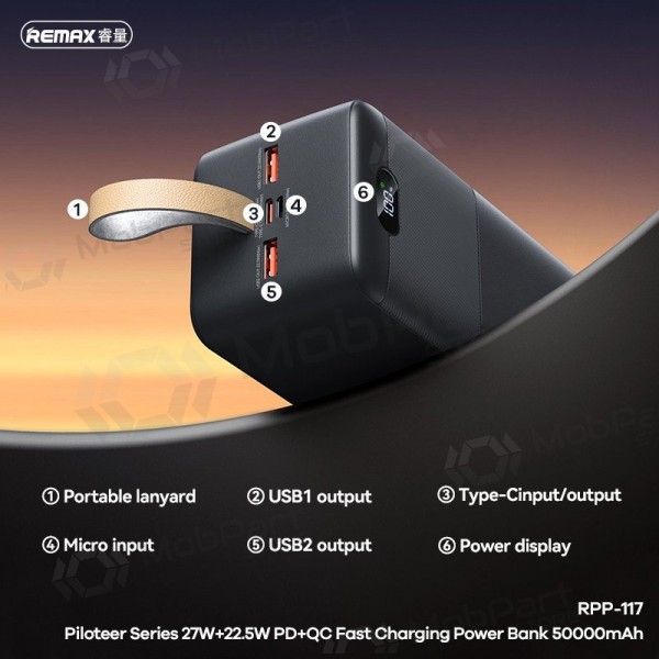 Externe batterij Power Bank Remax RPP-117 22.5W 50000mAh zwart