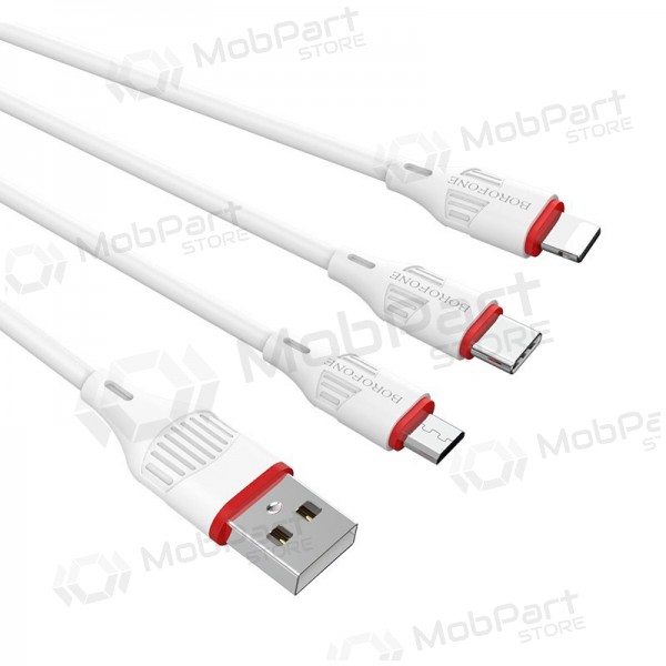 USB kabel Borofone BX17 3in1 microUSB-Lightning-Type-C (wit)