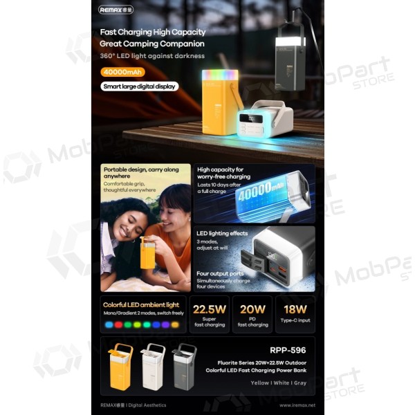 Externe batterij Power Bank Remax RPP-596 22.5W 40000mAh grijs