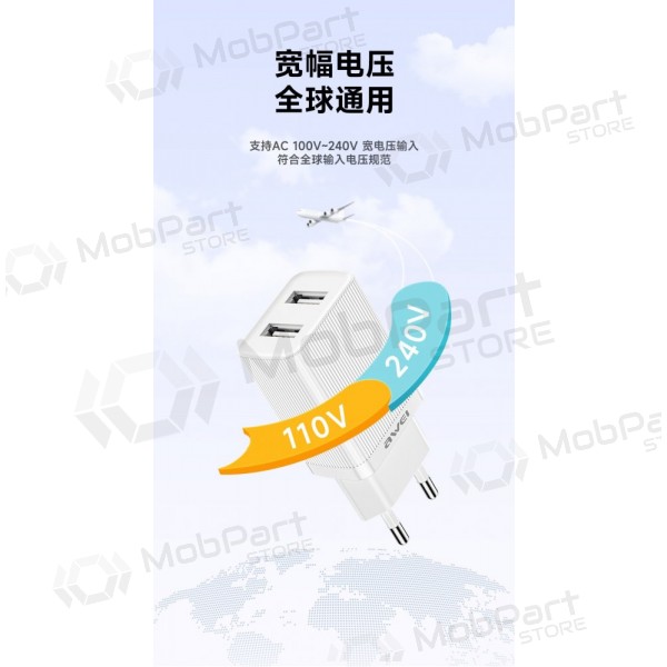 Lader Awei C15T-EU 2xUSB-A 10W + USB to USB-C cable wit