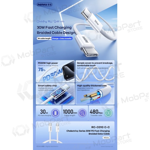 USB kabel Remax RC-C010 USB-C to USB-C 30W 1.0m wit