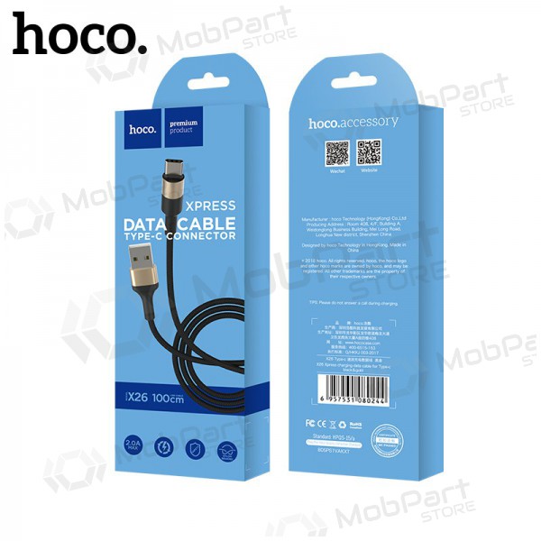 USB kabel Hoco X26 Type-C 1.0m (zwart / gouden)