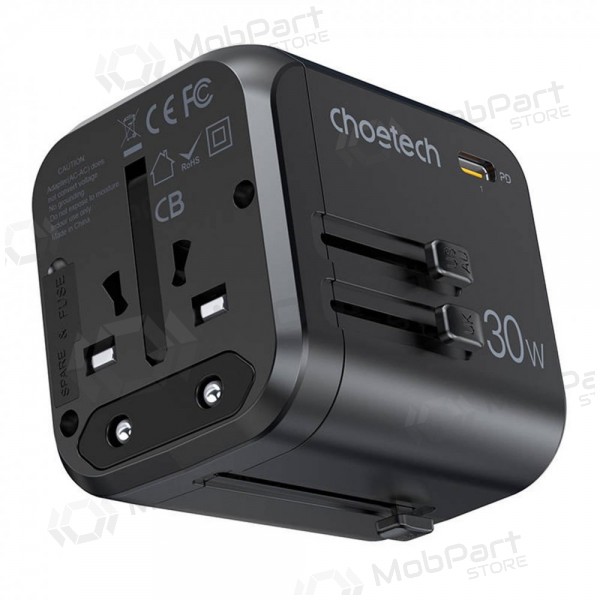 Universeel kelioninis lader Choetech PD5008 30W USB-C/3xUSB-A zwart