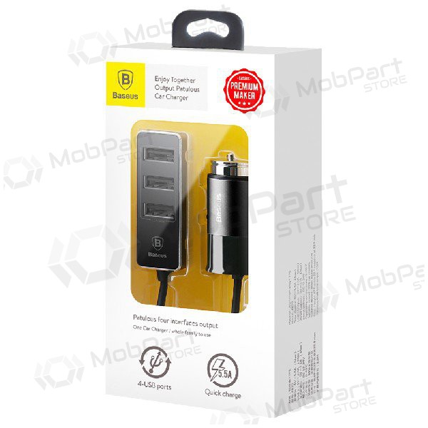 Autolader Baseus CCTON-01 (4xUSB 5.5A) (zwart)