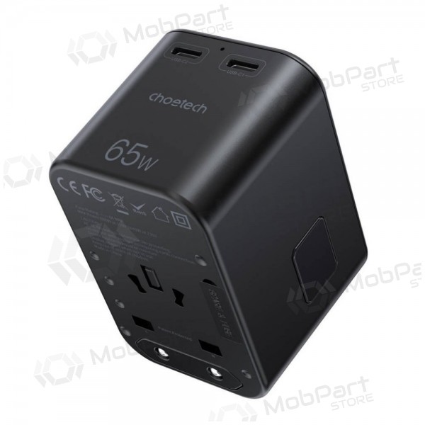 Universeel kelioninis lader Choetech PD5009 65W 2xUSB-C/USB-A zwart