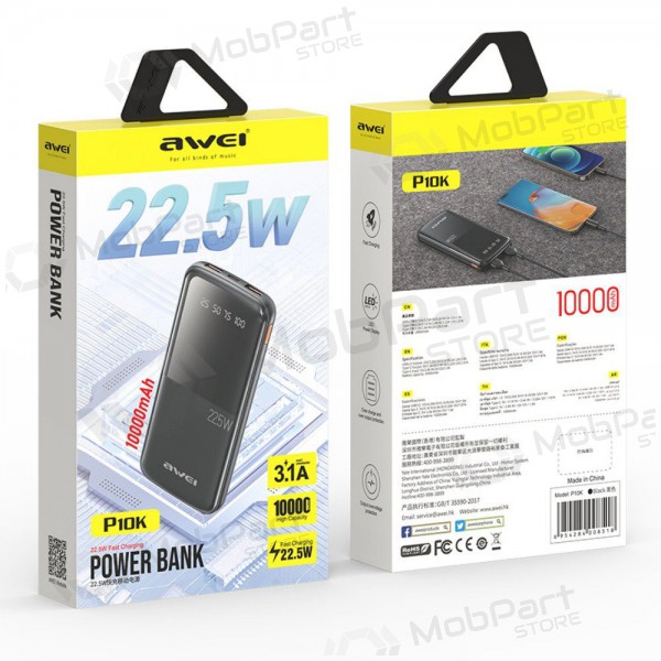 Externe batterij Power Bank Awei P10K 22.5W 10000mAh zwart