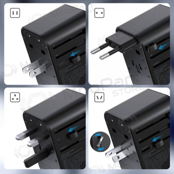 Universeel kelioninis lader Choetech PD5009 65W 2xUSB-C/USB-A zwart