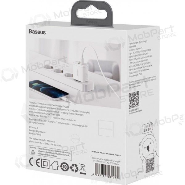 Lader Baseus USB + Type-C 20W CCXJ-B02 (wit)