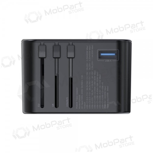 Universeel kelioninis lader Choetech PD5009 65W 2xUSB-C/USB-A zwart