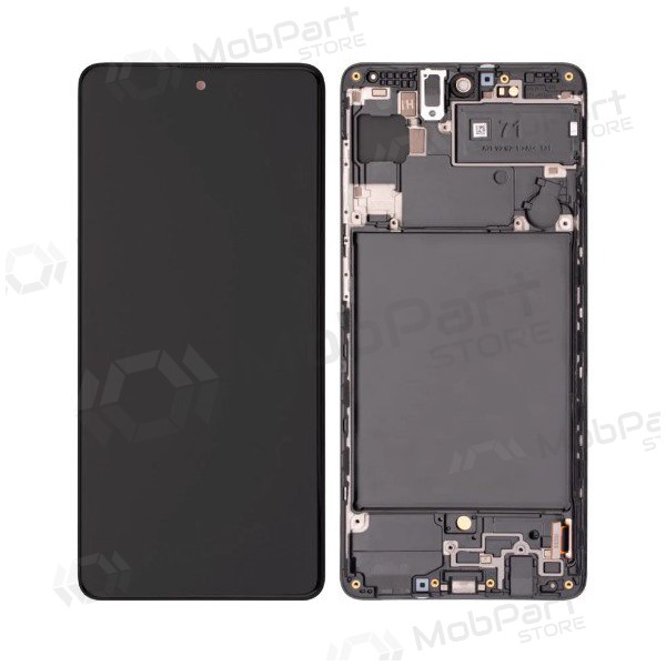 Ekranas Samsung A715 A71 2020 su lietimui jautriu stikliuku en rėmeliu Black OLED (real size)