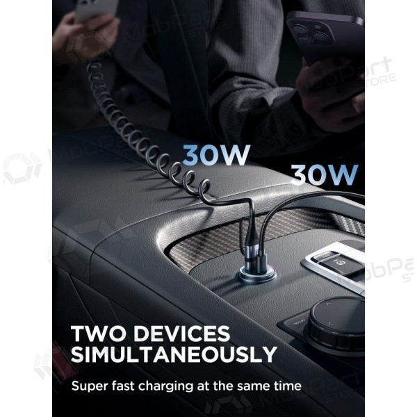 Lader automobilinis Joyroom JR-CCN04 USB-C/USB-A 60W zwart