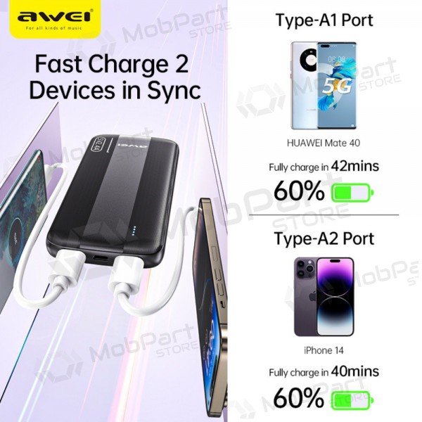 Externe batterij Power Bank Awei P20K 5V/2.4A 10000mAh zwart