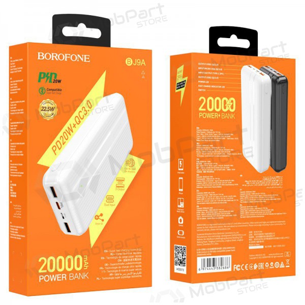 Externe batterij Power Bank Borofone BJ9A Type-C PD+Quick Charge 3.0 (3A) 20000mAh Wit