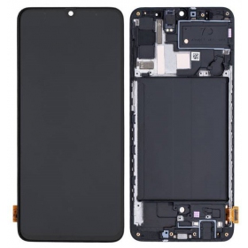 Ekranas Samsung A705 A70 2019 su lietimui jautriu stikliuku en rėmeliu Black OLED (real size)